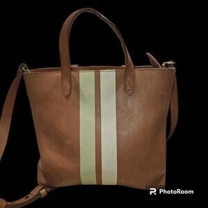 Madewell The Zip-Top Transport Leather Crossbody Striped Edition